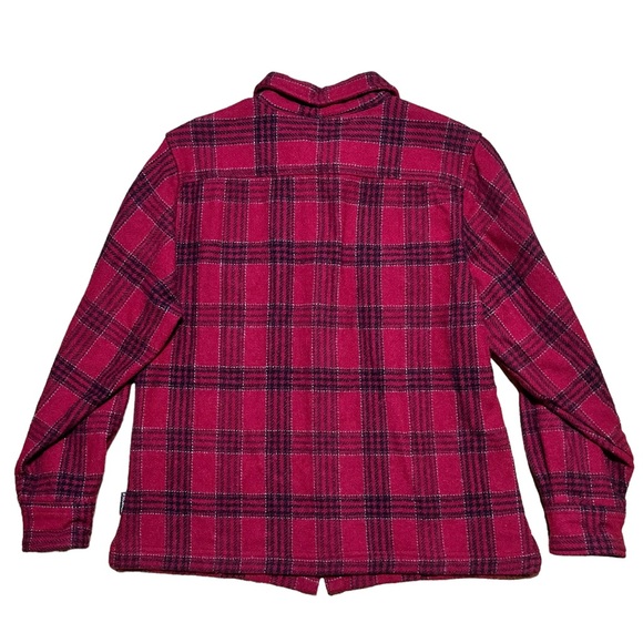 Woolrich Wm’s Ruby Red & Black Wool Plaid Zip Shirt Jacket Shacket Sz M - Picture 2 of 10
